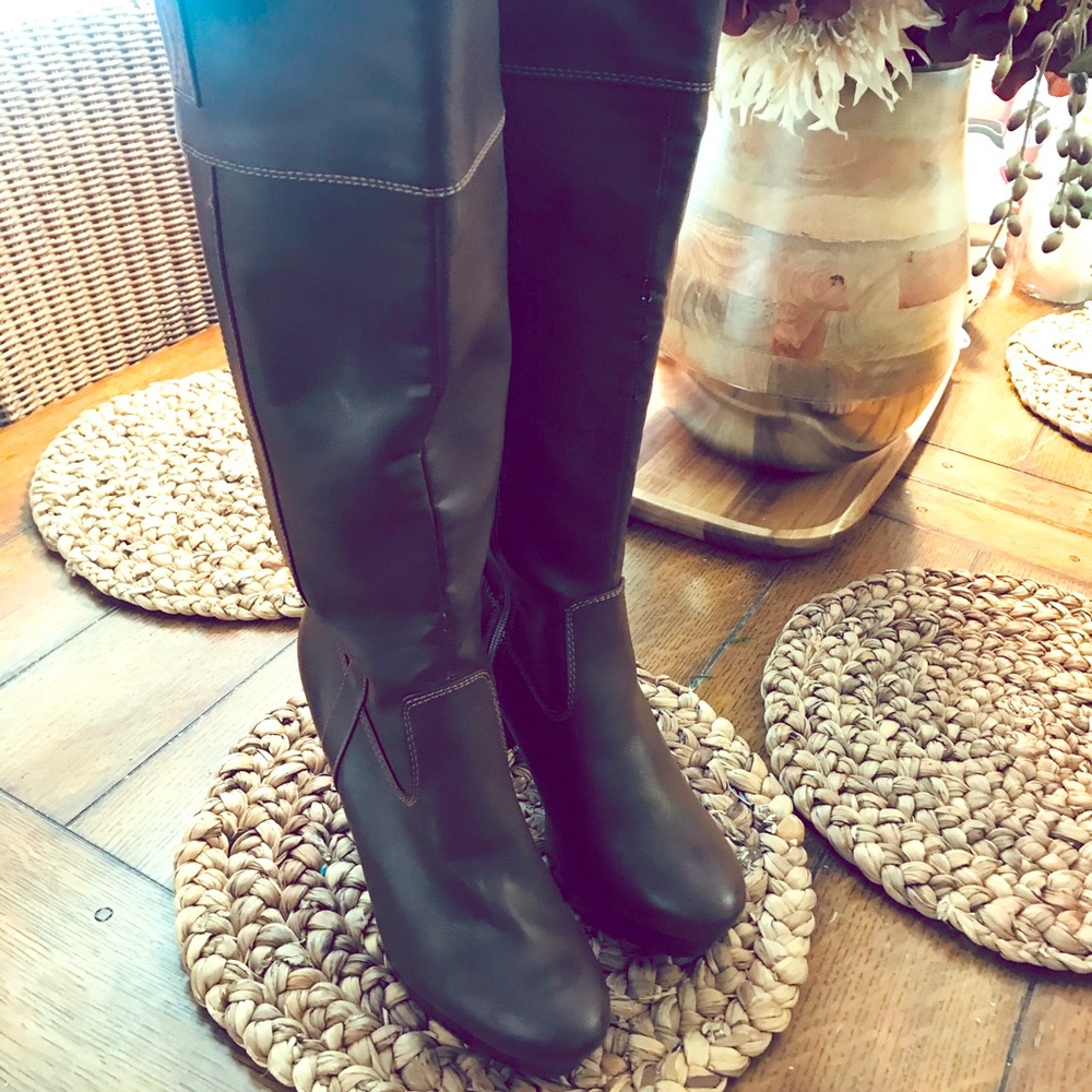 Brown leather boots